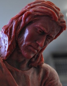 An incomplete sculpture of Christ by Angela Johnson